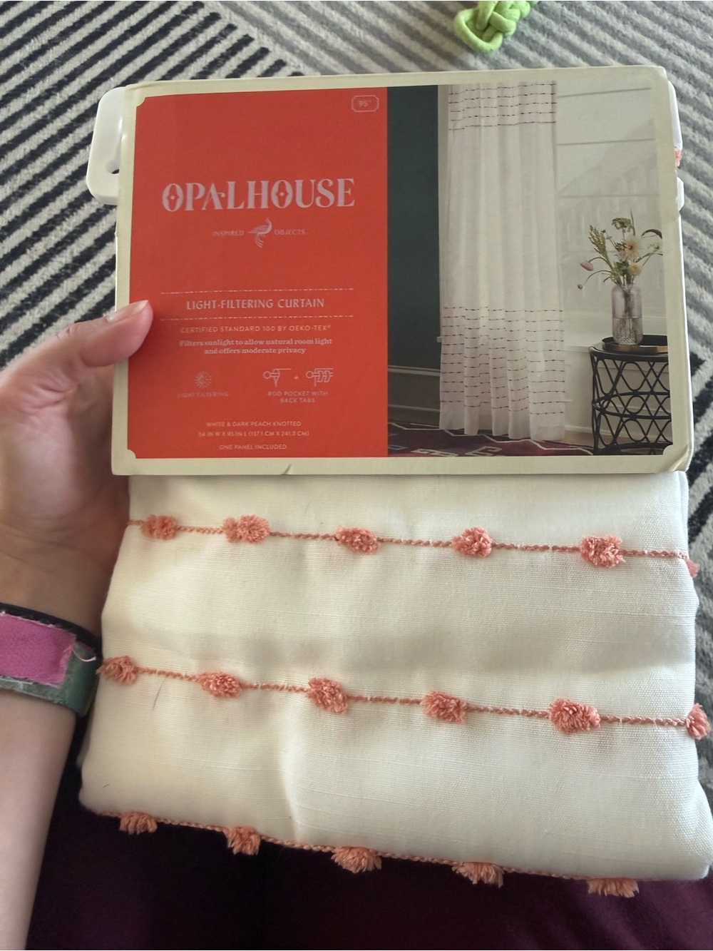 Opalhouse Cream Curtain Panel with Peach Pom Trim